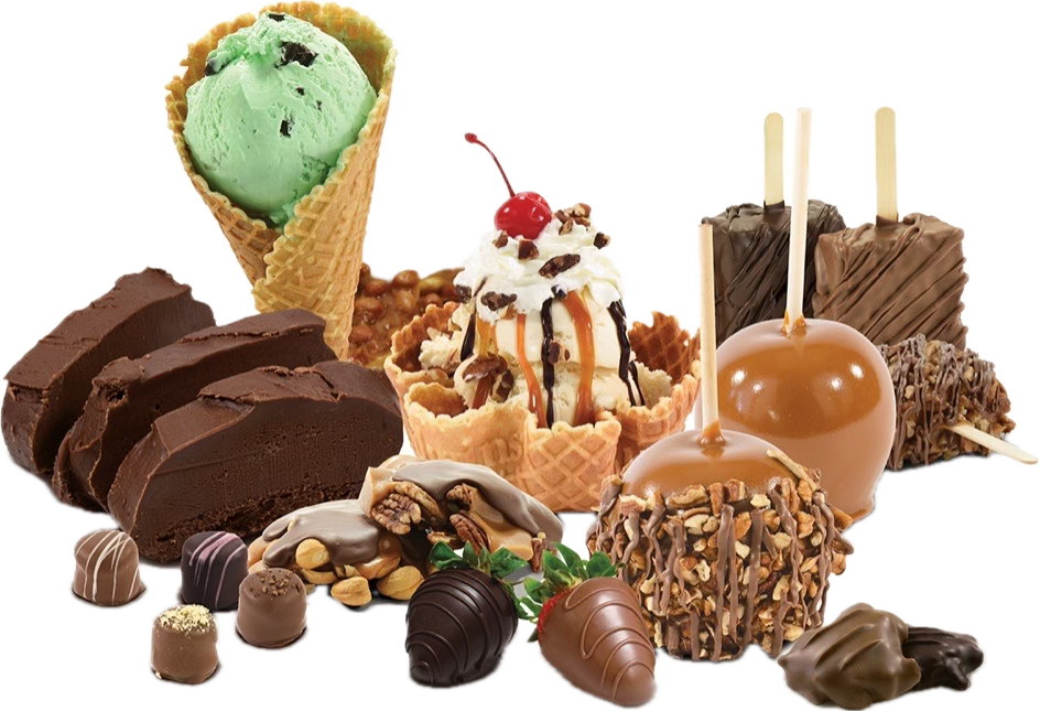 Kilwins fudge slices, sundae, caramel apples, and hand-dipped chocolates